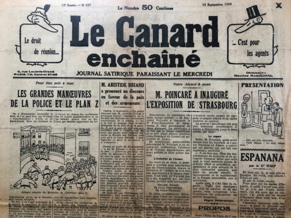 N° 637 du Canard Enchaîné -  12 Septembre 1928
