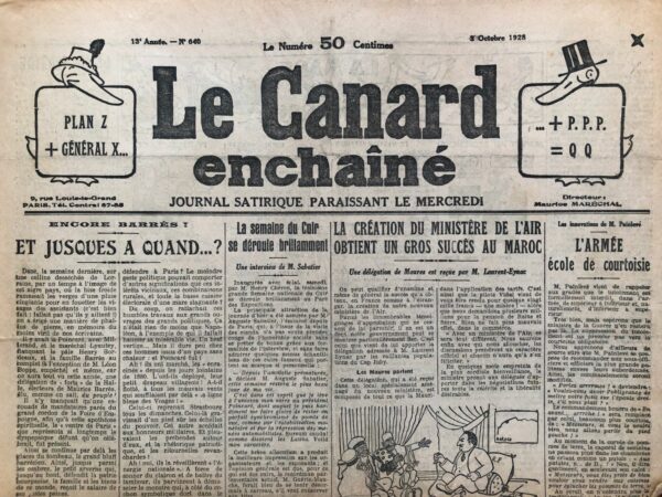 N° 640 du Canard Enchaîné -  3 Octobre 1928