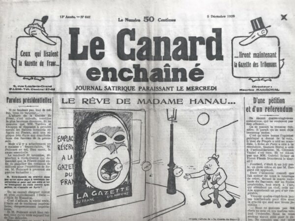 N° 649 du Canard Enchaîné -  5 Décembre 1928