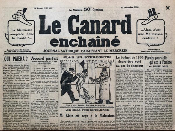 N° 650 du Canard Enchaîné -  12 Décembre 1928