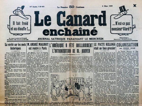 N° 662 du Canard Enchaîné -  6 Mars 1929