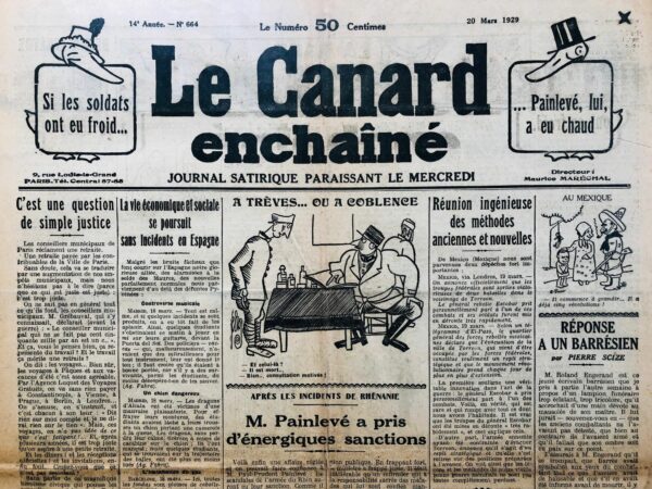 N° 664 du Canard Enchaîné -  20 Mars 1929