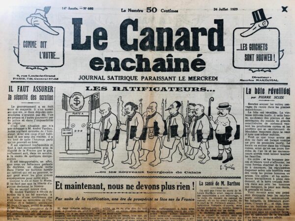 N° 682 du Canard Enchaîné -  24 Juillet 1929