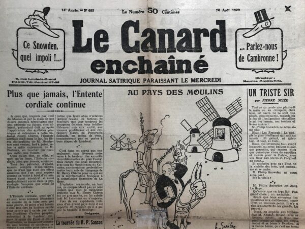 N° 685 du Canard Enchaîné -  14 Août 1929