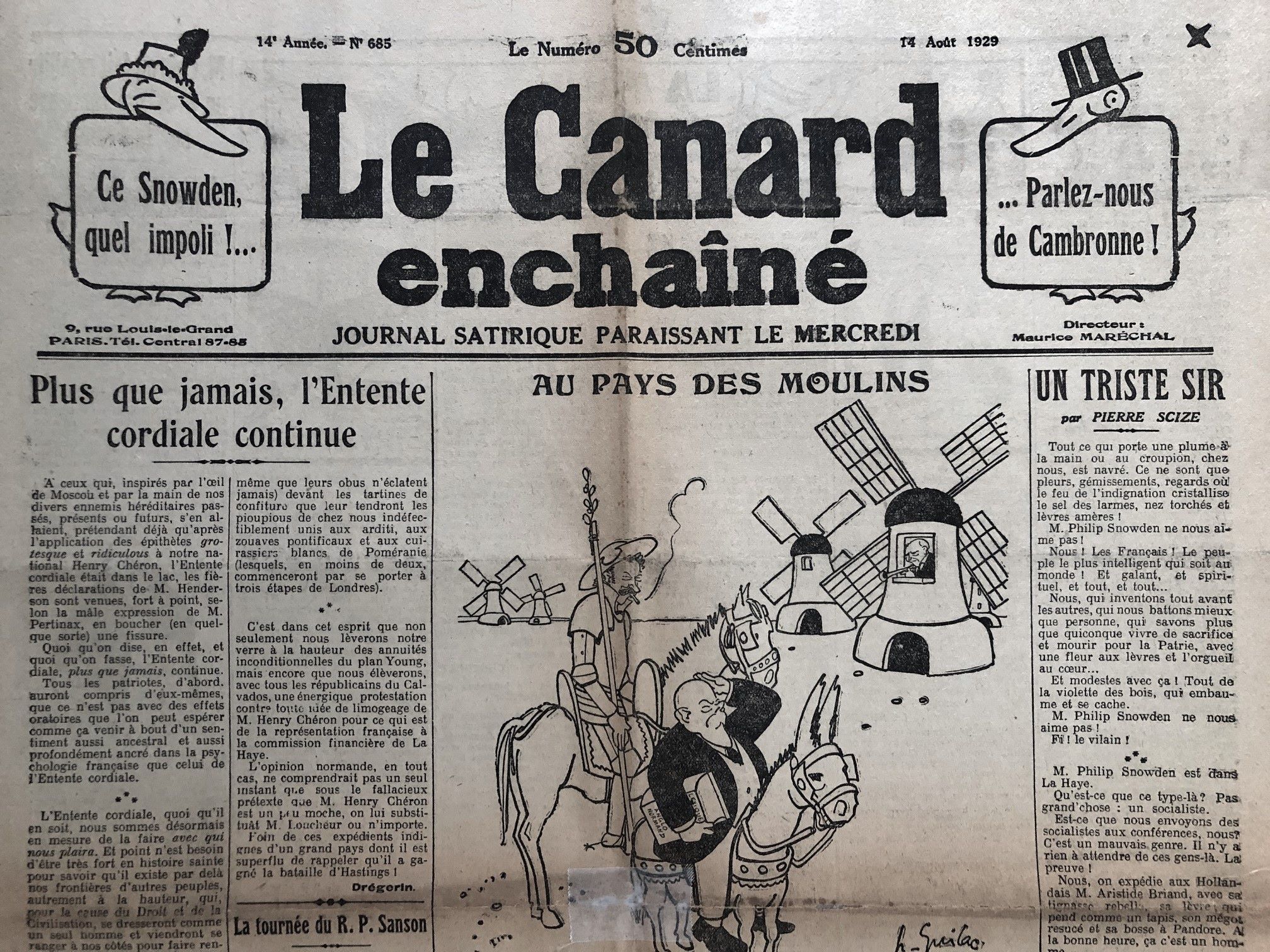 N° 685 du Canard Enchaîné - 14 Août 1929 | 69,00 € | 685 | Couac ! | Presse Authentique de l'Epoque ! Pour des Cadeaux Originaux : Journal Rare Anniversaire, de Naissance... N° 685 du Canard Enchaîné -  14 Août 1929