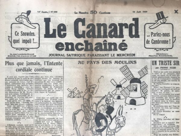 N° 685 du Canard Enchaîné -  14 Août 1929