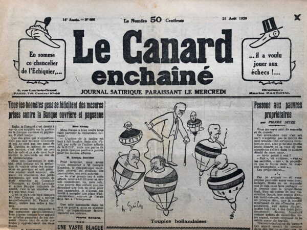 N° 686 du Canard Enchaîné -  21 Août 1929