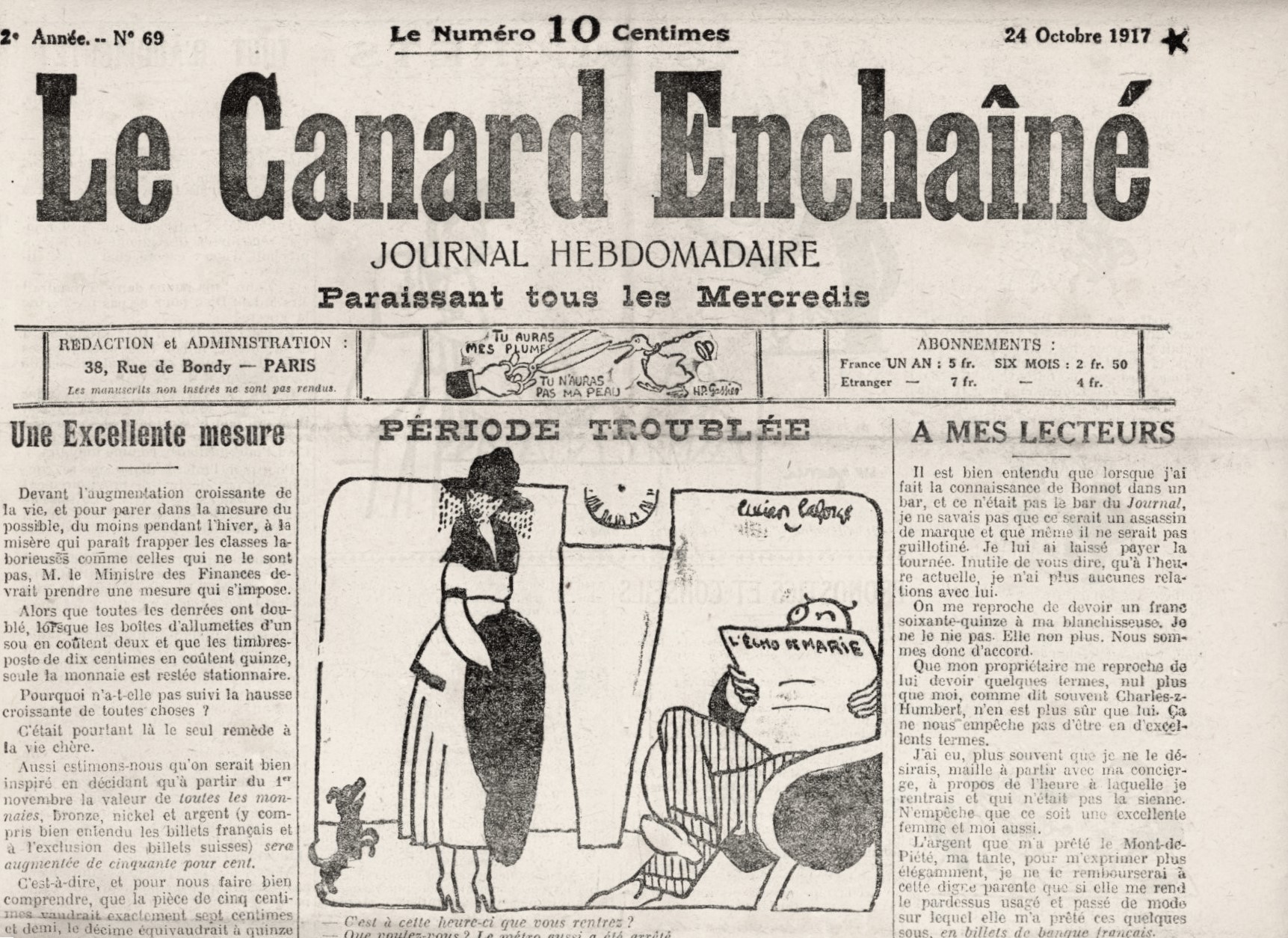 N° 69 du Canard Enchaîné - 24 Octobre 1917 | 89,00 € | 69 | Couac ! | Presse Authentique de l'Epoque ! Pour des Cadeaux Originaux : Journal Rare Anniversaire, de Naissance... N° 69 du Canard Enchaîné -  24 Octobre 1917