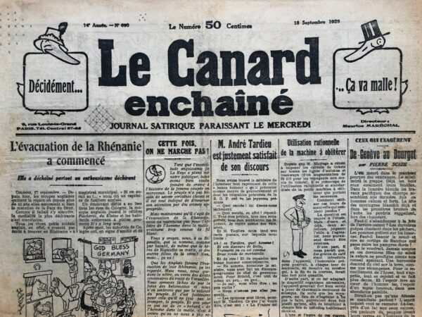 N° 690 du Canard Enchaîné -  18 Septembre 1929