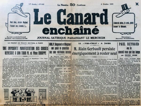 N° 692 du Canard Enchaîné -  2 Octobre 1929
