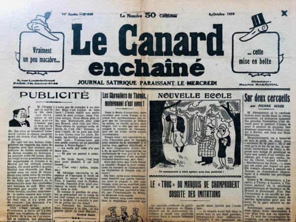 N° 693 du Canard Enchaîné -  9 Octobre 1929