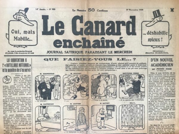 N° 700 du Canard Enchaîné -  27 Novembre 1929