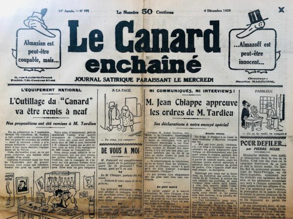 N° 701 du Canard Enchaîné -  4 Décembre 1929