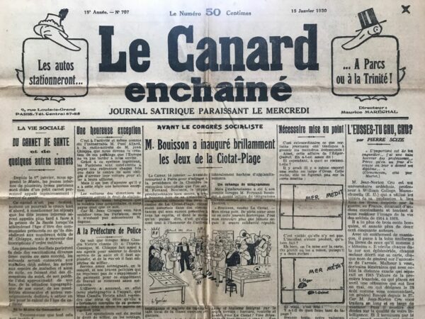 N° 707 du Canard Enchaîné -  15 Janvier 1930