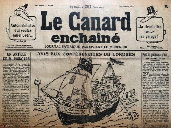 N° 708 du Canard Enchaîné -  22 Janvier 1930