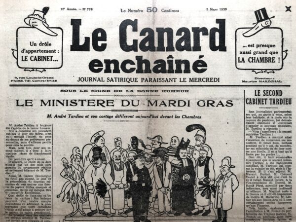 N° 714 du Canard Enchaîné -  5 Mars 1930