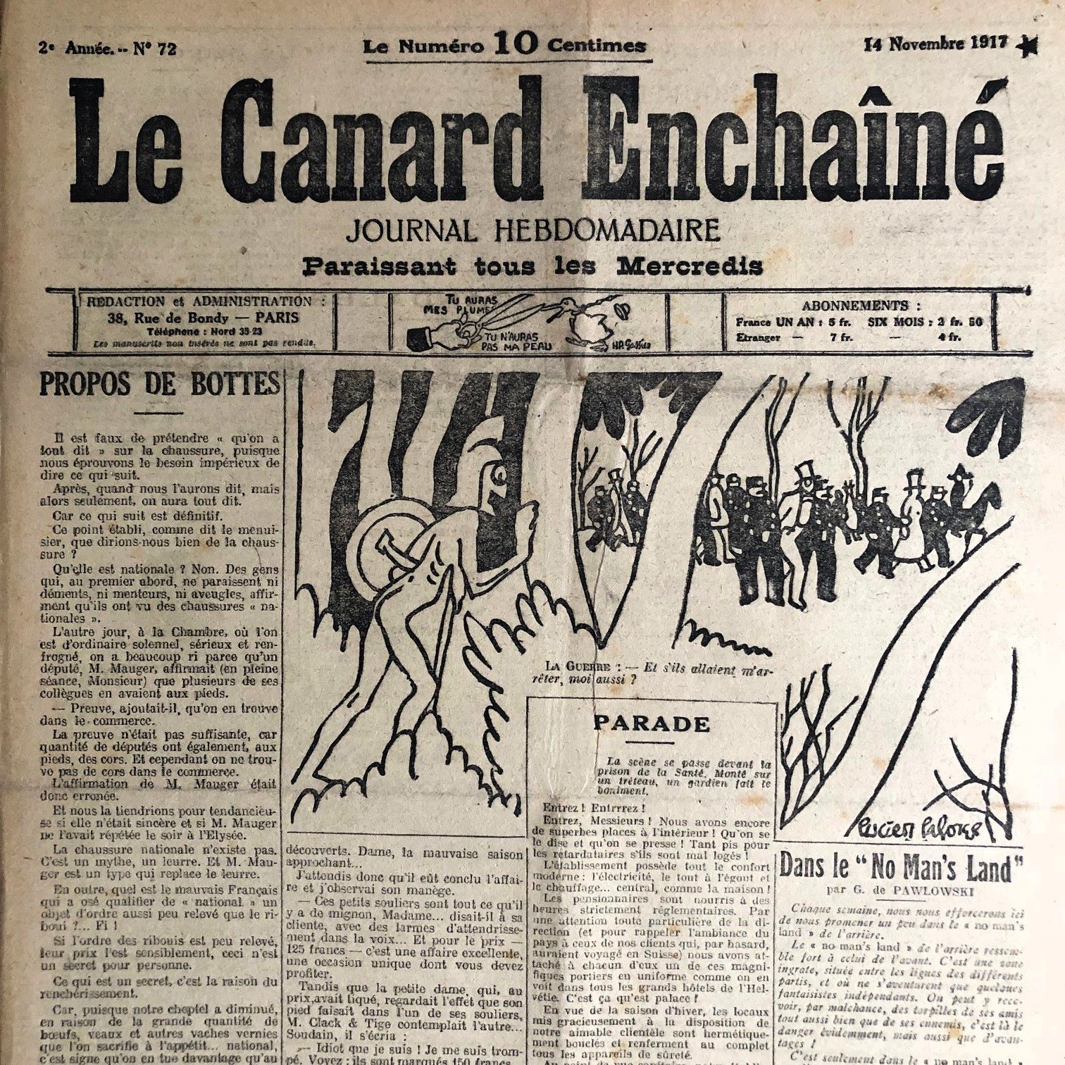 N° 72 du Canard Enchaîné - 14 Novembre 1917 | 89,00 € | 72 | Couac ! | Presse Authentique de l'Epoque ! Pour des Cadeaux Originaux : Journal Rare Anniversaire, de Naissance... N° 72 du Canard Enchaîné - 14 Novembre 1917