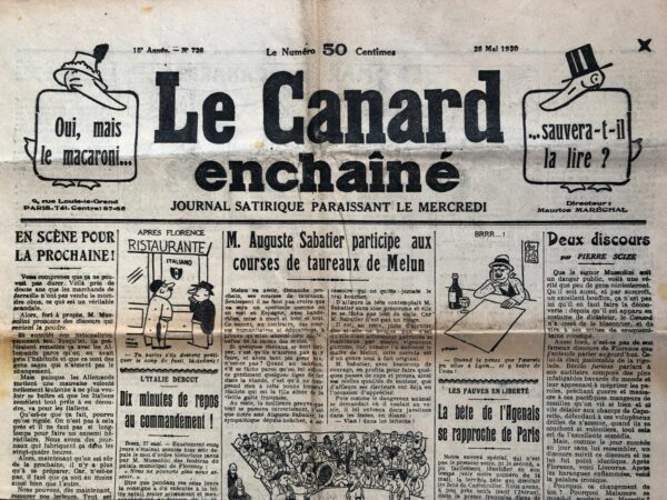 N° 726 du Canard Enchaîné -  28 Mai 1930