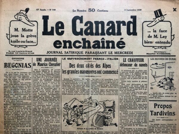 N° 740 du Canard Enchaîné -  3 Septembre 1930