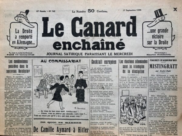 N° 742 du Canard Enchaîné -  17 Septembre 1930