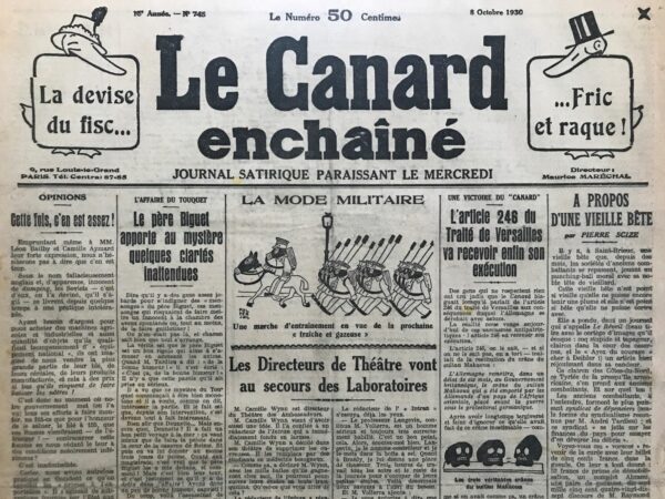 N° 745 du Canard Enchaîné -  8 Octobre 1930