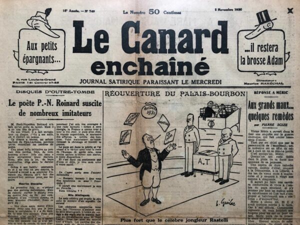 N° 749 du Canard Enchaîné -  5 Novembre 1930