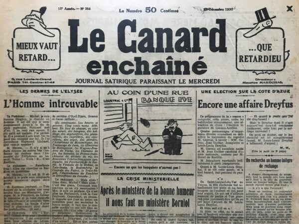 N° 754 du Canard Enchaîné -  10 Décembre 1930