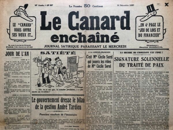 N° 757 du Canard Enchaîné -  31 Décembre 1930
