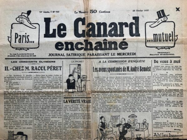 N° 765 du Canard Enchaîné -  25 Février 1931
