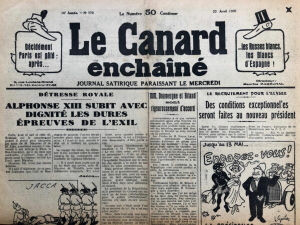 N° 773 du Canard Enchaîné -  22 Avril 1931