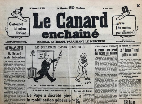 N° 779 du Canard Enchaîné -  3 Juin 1931
