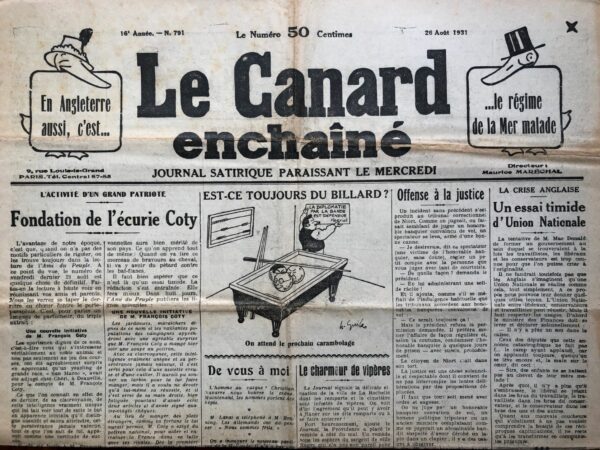N° 791 du Canard Enchaîné -  26 Août 1931