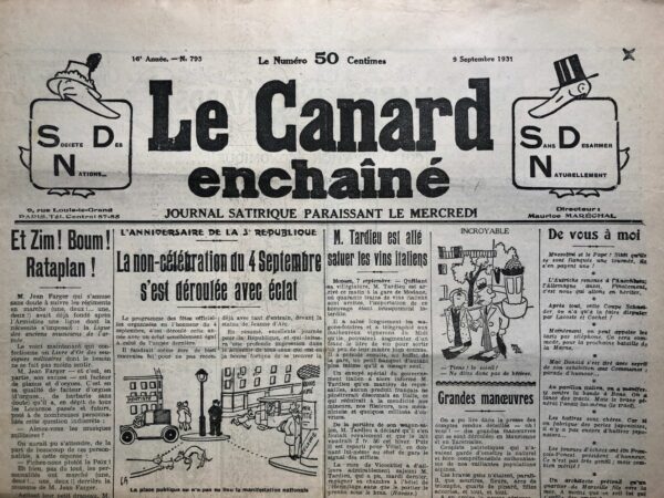 N° 793 du Canard Enchaîné -  9 Septembre 1931