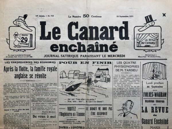 N° 795 du Canard Enchaîné -  23 Septembre 1931