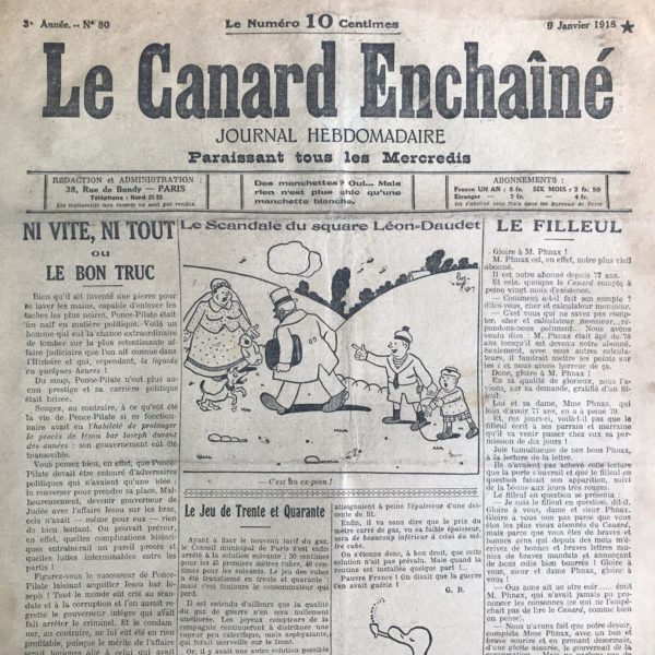 N° 80 du Canard Enchaîné -  9 Janvier 1918