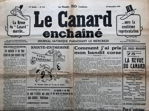 N° 804 du Canard Enchaîné -  25 Novembre 1931