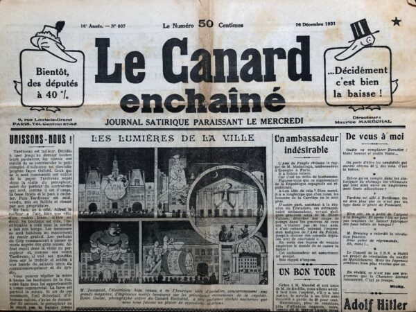 N° 807 du Canard Enchaîné -  16 Décembre 1931