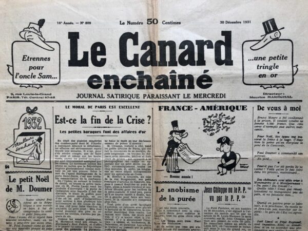 N° 809 du Canard Enchaîné -  30 Décembre 1931