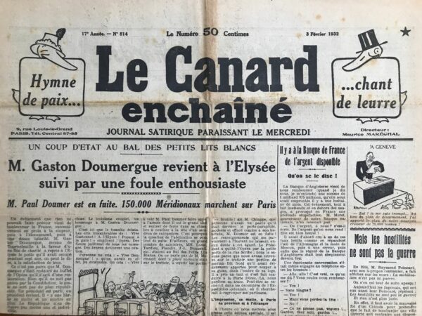N° 814 du Canard Enchaîné -  3 Février 1932