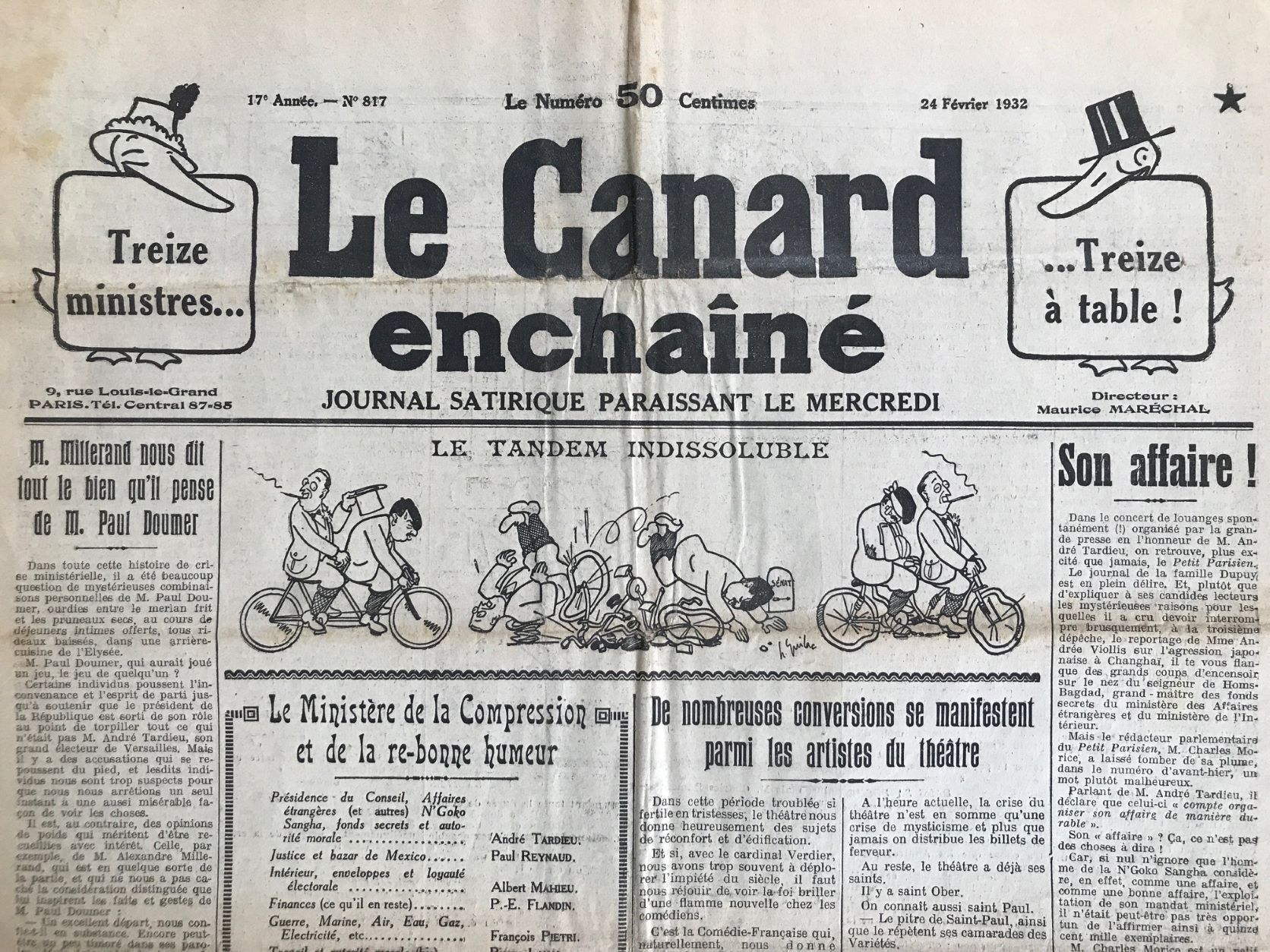 Couac ! | Acheter un Canard | Vente d'Anciens Journaux du Canard Enchaîné. Des Journaux Satiriques de Collection, Historiques & Authentiques de 1916 à 2004 ! | 817