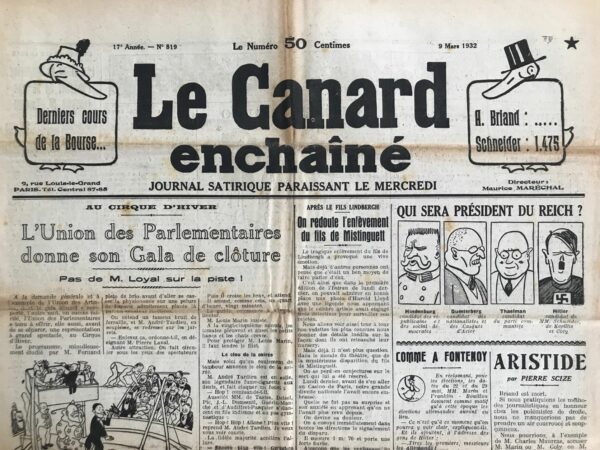 N° 819 du Canard Enchaîné -  9 Mars 1932