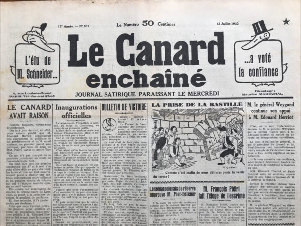 N° 837 du Canard Enchaîné -  13 Juillet 1932