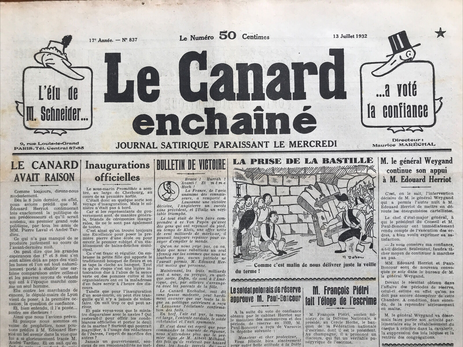 Couac ! | Acheter un Canard | Vente d'Anciens Journaux du Canard Enchaîné. Des Journaux Satiriques de Collection, Historiques & Authentiques de 1916 à 2004 ! | 837