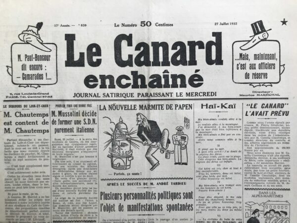 N° 839 du Canard Enchaîné -  27 Juillet 1932