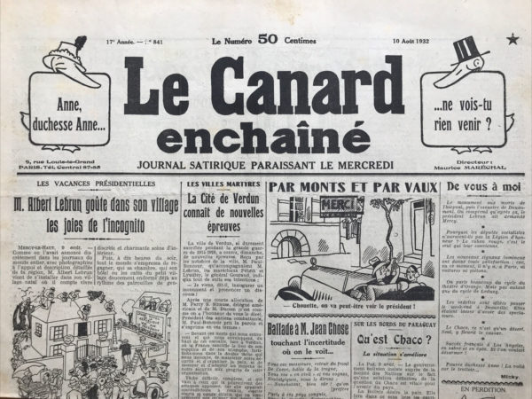 N° 841 du Canard Enchaîné -  10 Août 1932
