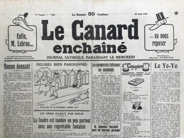 N° 843 du Canard Enchaîné -  24 Août 1932