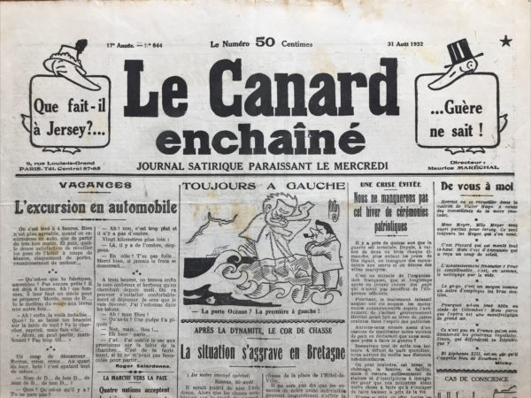 N° 844 du Canard Enchaîné -  31 Août 1932