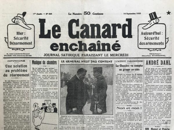 N° 846 du Canard Enchaîné -  14 Septembre 1932