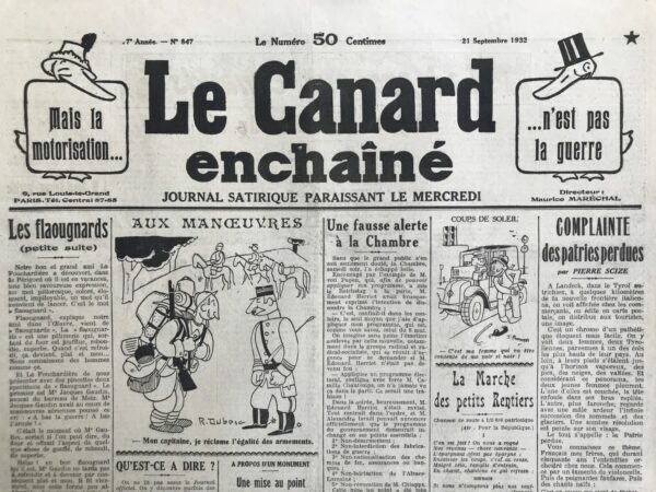 N° 847 du Canard Enchaîné -  21 Septembre 1932
