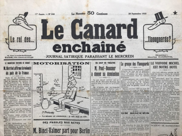 N° 848 du Canard Enchaîné -  28 Septembre 1932